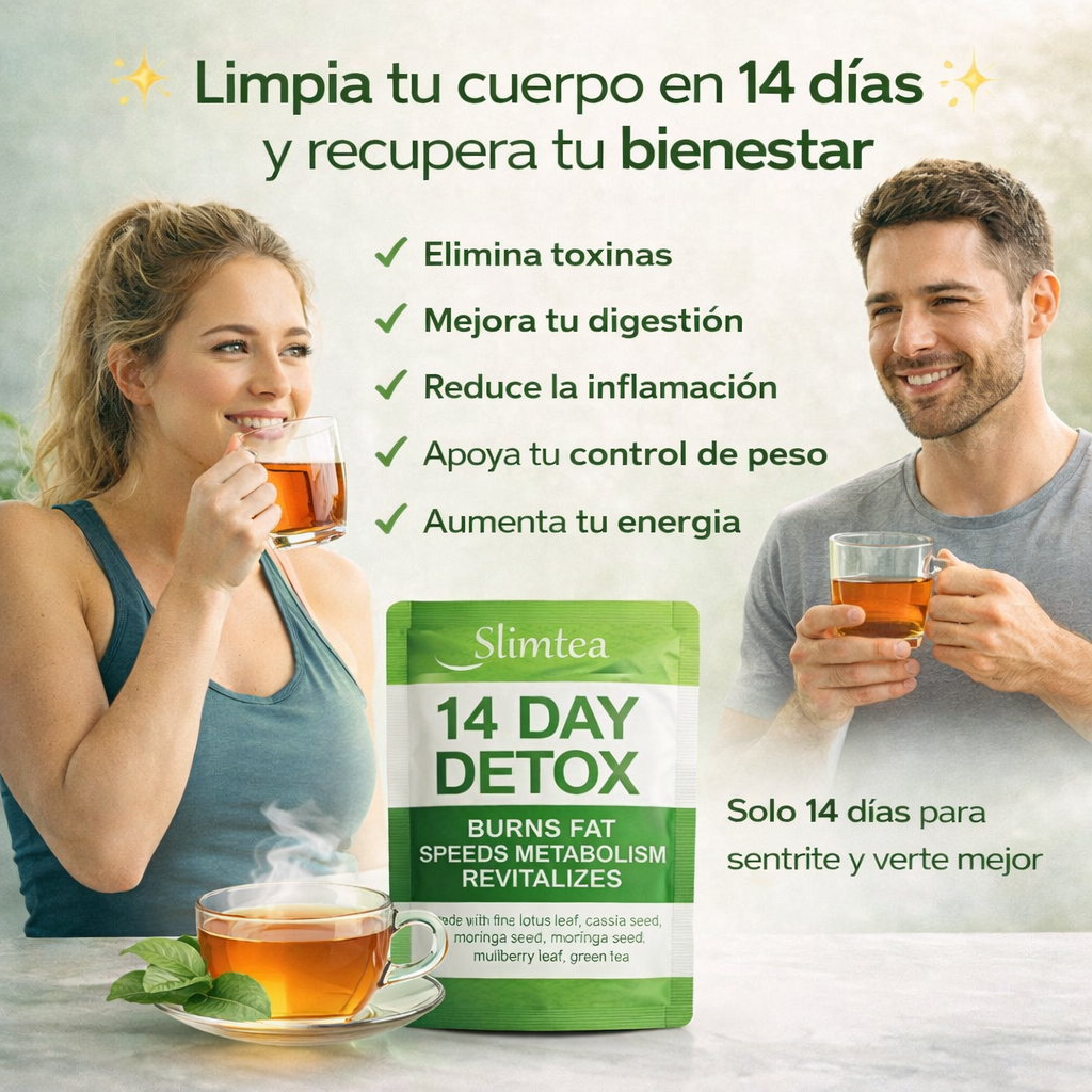 SLIMTEA - Tè Desinflamatorio 14 dias - Pierde barriga y Quema grasa