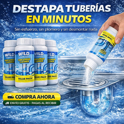 SUPER OFERTA Tres (3) Destapa Drenajes y Tuberías Wild Tornado ™ | ¡Adiós a los atascos! El limpiador que revive tus tuberías en minutos.