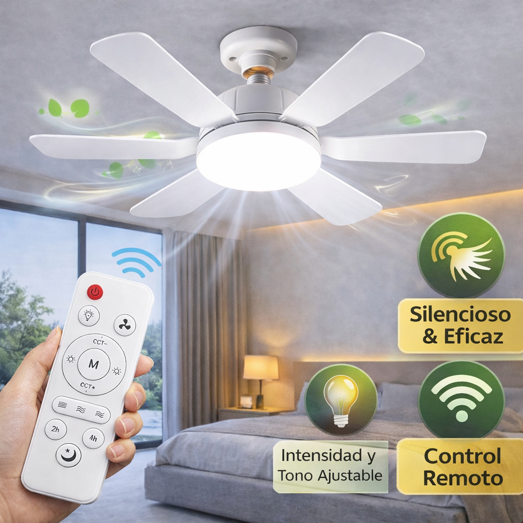 Abanico Con Luz LED 2 en 1 - Iluminación y Ventilación Inteligente para tu Hogar (Ahorro de Energia)