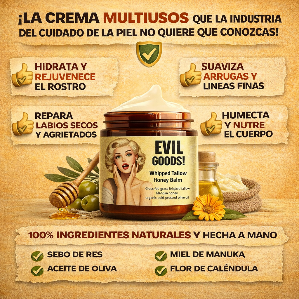 Evil Goods Sebo de Res & Miel Glow - Hidratación Natural y Luminosidad